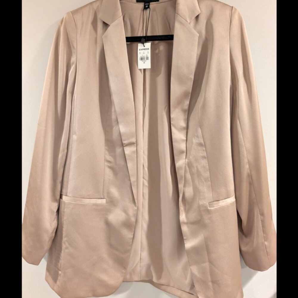 NWT Express Satin Boyfriend Blazer Beige Tan